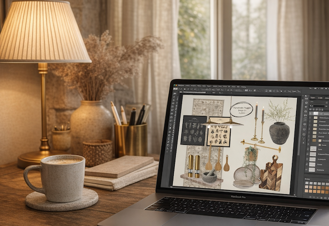 Eksempel på personligt moodboard til rustikt køkken med produkter fra Ikea, ViaMaja og LikeHome - pris 7.461 kr.
